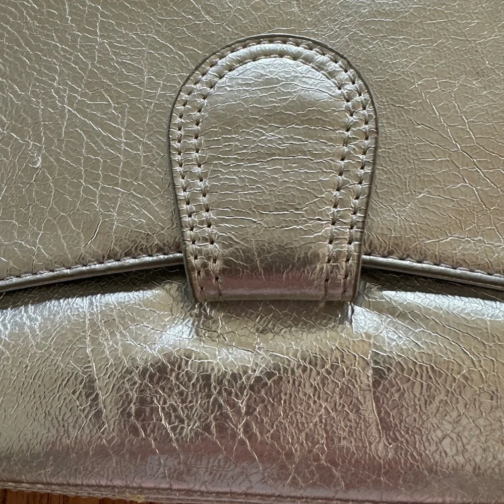 Express Metallic Silver Clutch Snap Close Front / 13